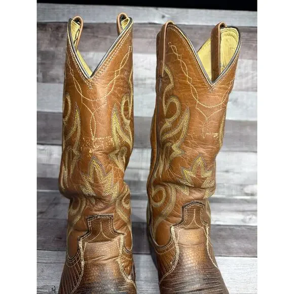 Tony Lama Western Boots Brown Leather Cowboy Vintage Exotic Men’s size 9 D - Picture 10 of 11